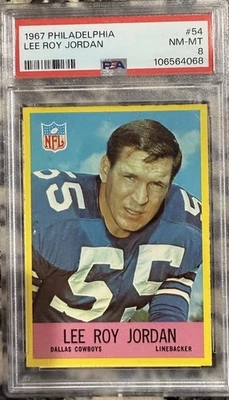 1967 PHILADELPHIA #54 LEE ROY JORDAN RC PSA 8 DALLAS COWBOYS RING OF FAME - Image 1 of 2