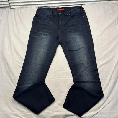 Pantalones de mezclilla Guess para hombre 31x30 azul calce ajustado elásticos cremallera bolsillos traseros lavado oscuro Foto 1 de 4