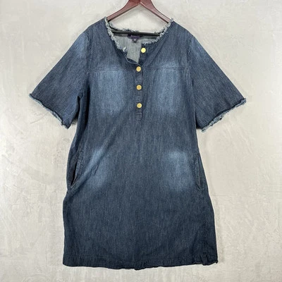 Vestido Vintage Roamans Mujer 26W Azul Denim Manga Corta Popover House Shift Foto 1 de 4