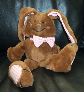  Vintage Dakin Brown Harlan Hare Rabbit Trix Bunny 1983 Pink Gingham Ears  - Picture 1 of 3