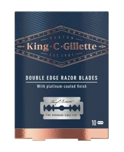 King C Gillette Double Edge Safety Razor Blades Platinum Coated Shaving 10/Pack - Picture 1 of 10