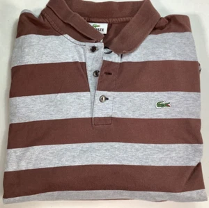Mens - Lacoste Brown and Gray Striped Polo Shirt - Picture 1 of 4