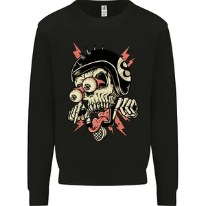 Freaky Biker Skull Motorcycle Motorbike Kids Sweatshirt Jumper - Picture 1 of 3