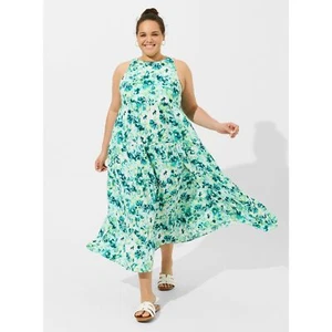 Torrid Maxi Gauze Halter Tiered Green Floral Dress 2, 2X, 18-20 - Picture 1 of 5