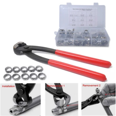 Abrazaderas de manguera de oreja única de acero inoxidable de 10 tamaños 100 piezas con abrazaderas alicates pinza Foto 1 de 4