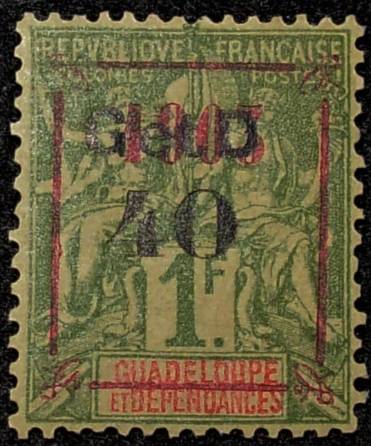 Guadeloupe, Scott #50var., OG, F/VF, Yvert 52a,  Dallay 52 Type IA - Image 1 of 2