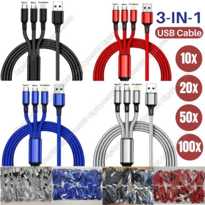 Lot Fast USB Charging Cable Universal 3 in 1 Multi Function Cell Phone Charger - Image 1 of 4