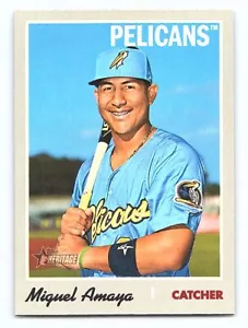 2019 Topps Heritage Minor League Miguel Amaya #145 Myrtle Beach Pelicans - Picture 1 of 2
