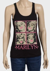 Ladies Marylin Monroe Vest Top Lace Back Iconic Vintage Print Retro Black - Picture 1 of 5