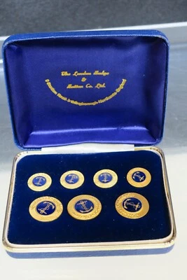 Vintage Enameled Navy Anchor  Button Set in Case - London Badge & Button Company - Image 1 of 3
