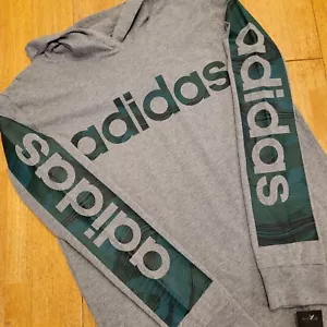 Adidas Hoodie Boys Large Logo Long Sleeve Pullover Gray & Green NEW - Picture 1 of 20