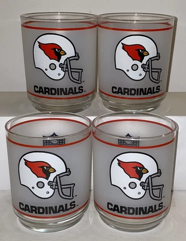 Set 4 VTG NFL 1970s St. Louis Cardinals Football Frosted Glasses Mobil Gas Cover