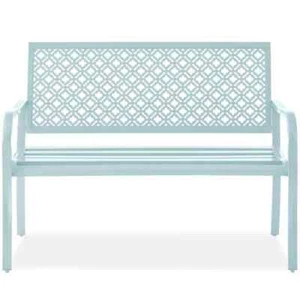 2-Person Sky Blue Metal Outdoor Geometric Garden Bench - Picture 1 of 7