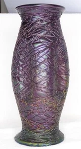 Antique Loetz Iridescent Purple Veined Threaded Pinched Form Art Glass 10.5 Vase - Picture 1 of 12