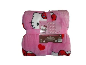 HELLO KITTY Valentines Blanket Soft Plush Fleece Twin Hearts NWT - Picture 1 of 5