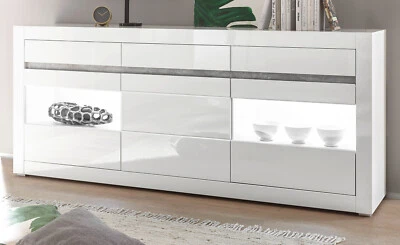 Sideboard Anrichte weiß Hochglanz Kommode 217 cm Soft-Close Beleuchtung Nobile - Bild 1 von 4