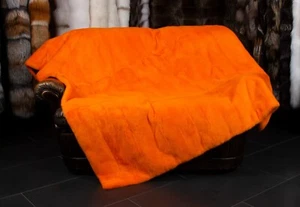 7180 Real Mink Fur Blanket in Apricot Genuine Mink Throw Real Pelt Cover Furs - Picture 1 of 9