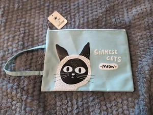 Young Fashion Siamese Cats NWT Meow Blue Zippered Pouch Case Makeup Pencils New - Picture 1 of 1