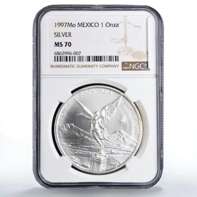 Moneda de plata México 1 onza Libertad Ángel de la Independencia MS70 NGC 1997 Foto 1 de 2