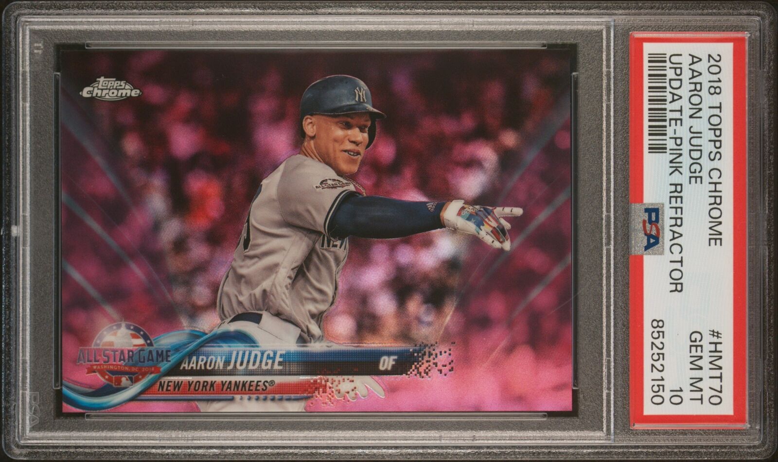 2018 TOPPS CHROME UPDATE PINK REFRACTOR #HMT70 AARON JUDGE PSA 10