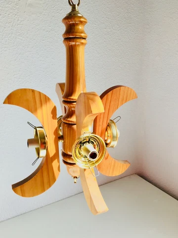Mid Century Teak Pine Wooden Ceiling Lamp Sputnik Globe Chandelier Scandinavian Cover