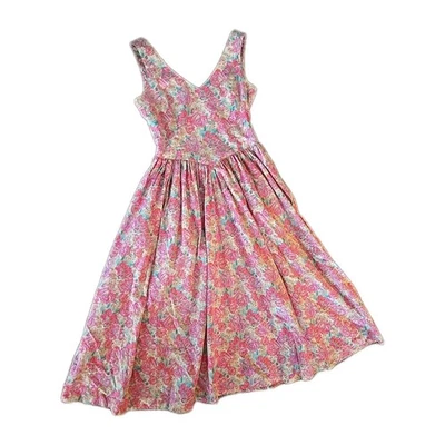 VTG 90s Laura Ashley Dress Bust 34 Floral Fit Flare Midi Sundress Cottage - Image 1 of 4