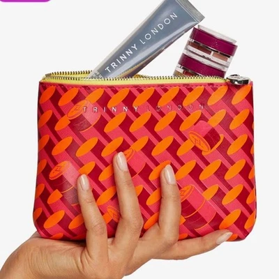 TRINNY LONDON The SLOANE  Pink and Orange Geometric Beauty pack Cosmetic Bag - Image 1 of 4