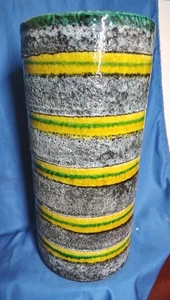 Vintage Rosenthal Netter Bitossi 10" Vase Green, Yellow, Textured Gray Stripes - Picture 1 of 11