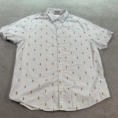 Cactus Man Shirt Mens XL White Pineapple Print Blue Striped Button Up Slim Fit - Image 1 of 4