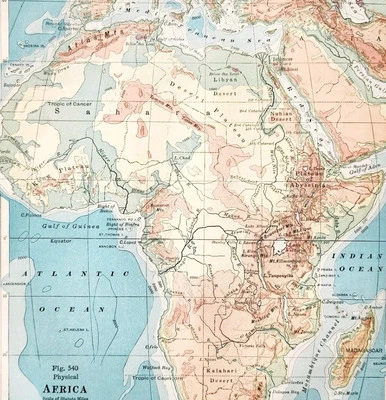 1916 年地图非洲物理苏丹埃及马达加斯加撒哈拉沙漠刚果 DWSS8 — 第 1/2 张图片