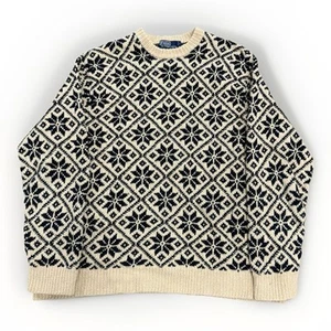 Vintage Ralph Lauren Polo Mens XL Snowflake Sweater Hand Knit - Picture 1 of 6
