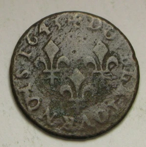 FRANCE Double Tournois 1643 - Copper - Louis XIII. - VF - 93 * - Picture 1 of 2