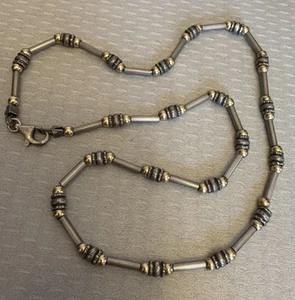 Collar de cuentas vintage de plata de ley y oro cadena cola de zorro de 19" 925 2 tonos - Imagen 1 de 8