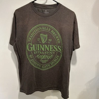 Guinness Extra Stout Beer 都柏林图案印花棕色短袖 T 恤 L — 第 1/3 张图片