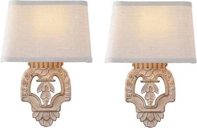 Aplique de pared rústico con pantalla de lino mini lámpara de pared de madera antigua vintage Foto 1 de 4