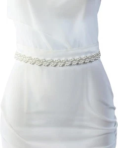 Cinturón de novia de perlas cinturones de vestido de novia con cuentas de cristal para mujer blanco roto - Imagen 1 de 6
