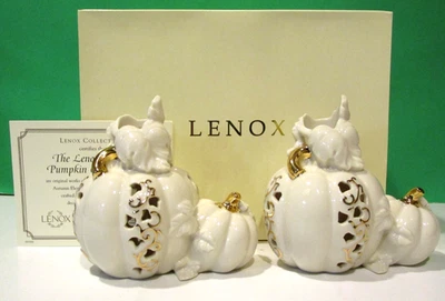 CONJUNTO DE CASTIÇAIS DE ABÓBORA PERFURADOS LENOX -- NOVO NA CAIXA com certificado de autenticidade - Imagem 1 de 4