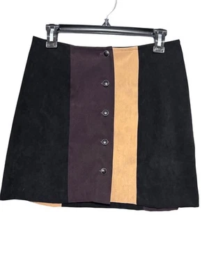 Xoxo Vintage Y2K Mini Skirt Size 9/10 Snap Buttons Suede Look Black/Brown/Tan - Image 1 of 4