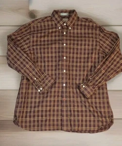 DANIEL CREMIEUX Shirt Men's XL Burgundy Tan Plaid Button Up Long Sleeve Cotton - Picture 1 of 9