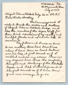 IOOF Odd Fellows Abigail Adams Rebekah Lodge 90 agosto 3 1927 nota di ringraziamento - Foto 1 di 4