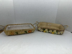 Vintage woven basket embroidered Floral Casserole Baskets - Picture 1 of 10