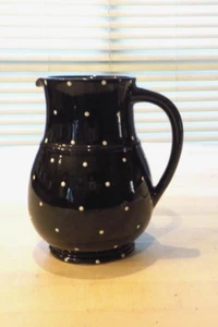 H.J. WOOD-PIAZZA WARE Pottery Pitcher Black Polka Dots-7-1/2"x 6"-1/2"- 1-1/2 qt - Picture 1 of 24