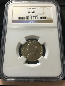 1960 D USA, Five Cent, Jefferson Nickel, NGC Graded MS-65 #008 - Picture 1 of 7
