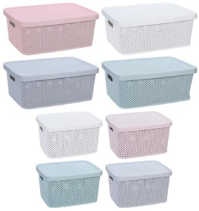 Small Large Plastic Storage Box with Lid Kitchen Home Office Basket Container - Picture 1 of 13