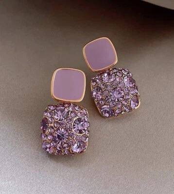 Lilac drop earrings with lilac crystal gems - Image 1 of 3