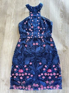 Marchesa Notte Rosa Blau Kolibri Spitzenkleid. Gefüttert US 6 UK 10 EU 38 - Bild 1 von 9