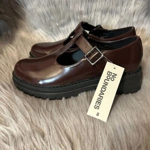 No Boundaries Mary Jane Loafers Women's Size 8 Maroon Platform Adjustable Shoes - Picture 1 of 8