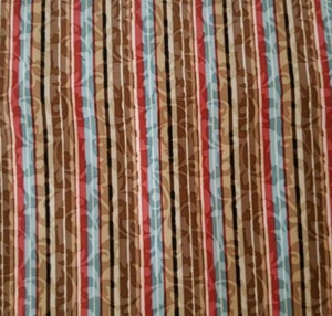 Emma Grace BTY Kathy Brown Red Rooster Brown Aqua Light Red Damask Stripe - Picture 1 of 3