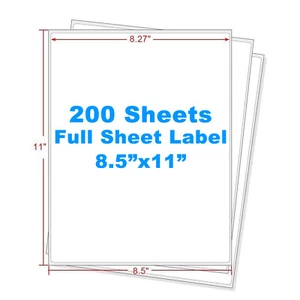 200 Full Sheet Shipping Labels 8.5x11 Self Adhesive Blank Paper for Laser Inkjet - Picture 1 of 5
