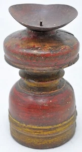 Antique Wooden Paga Candle Holder Stand Original Old Hand Carved Lacquer Painted - Picture 1 of 7